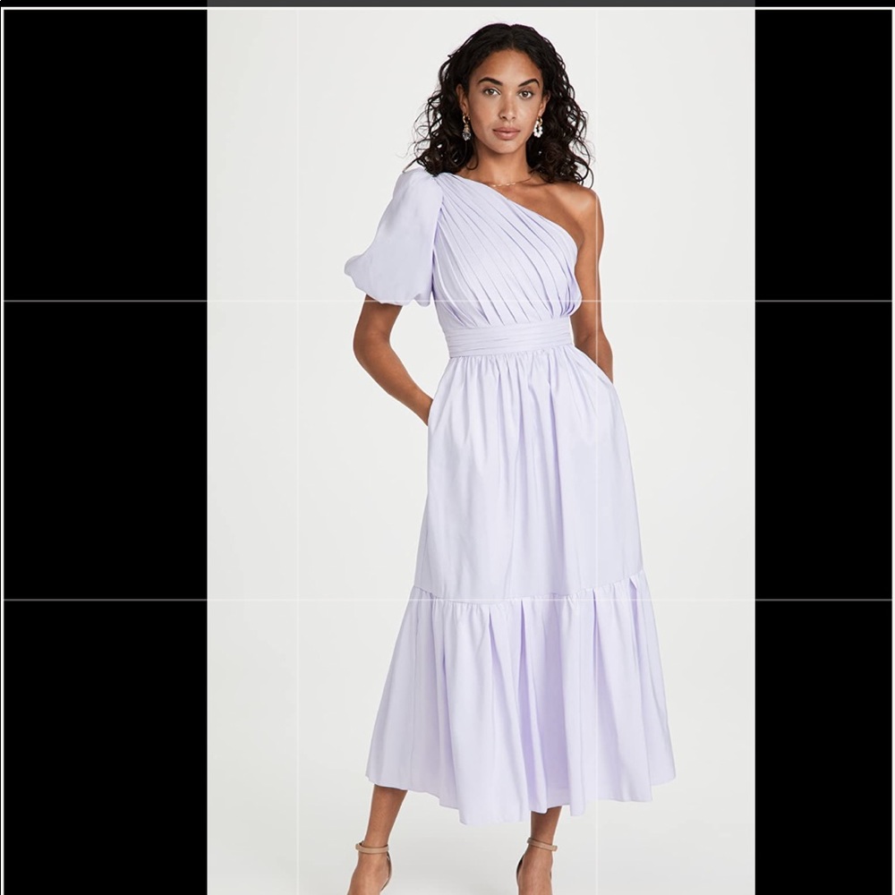 Self Portrait One Shoulder Midi Dress Lilac, Size 4